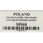 Third Republic, 100,000 zloty 1994 50th Anniversary of the Warsaw Uprising - Sample Nickel