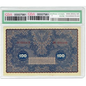 II RP, 100 marek polskich 1919 IH Serja H GDA 50
