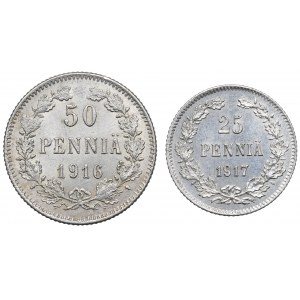 Russian occupation of Finland, Lot of 25 and 50 pennia 1917