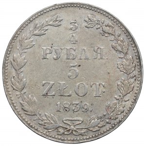 Poland under Russia, Nicholas I, 3/4 rouble=5 zloty 1839 Warsaw
