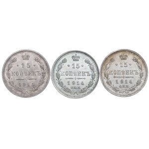 Russia, Nicholas II, Lot 15 kopecks 1914-15