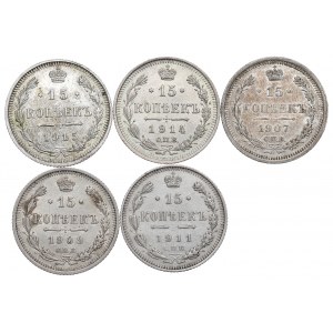 Russia, Nicholas II, Lot of 15 kopecks 1907-15