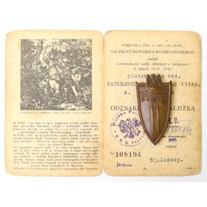 PRL, Odznaka grunwaldzka z legitymacją, Jarocin 1946
