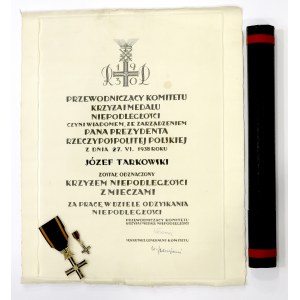 II RP, Cross of Independence with Swords with diploma after Jozef Tarkowski