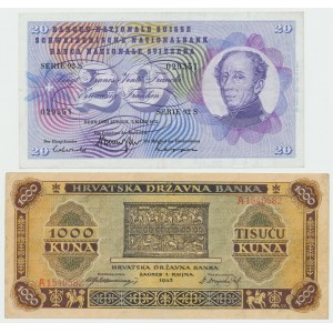 Szwajcaria, Chorwacja, Zestaw banknotów