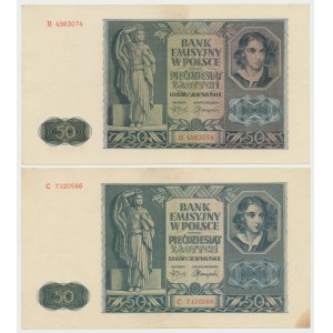 GG, 50 Zloty 1941 B und C - Satz von 2 Exemplaren