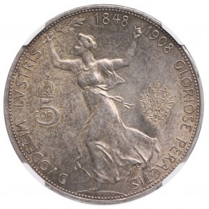 Österreich, Franz Joseph, 5 Kronen 1908 - 60. Jahrestag der Herrschaft von NGC MS62