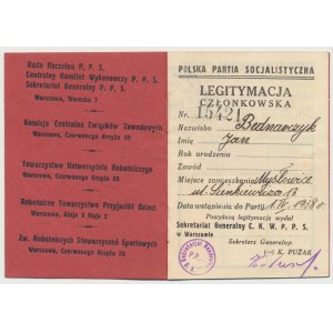 II RP, Legitymacja członkowska PPS 1937 Mysłowice