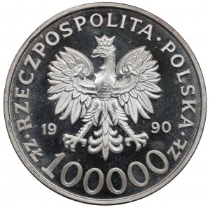 Third Republic, 100,000 PLN 1990 Solidarity - Prooflike