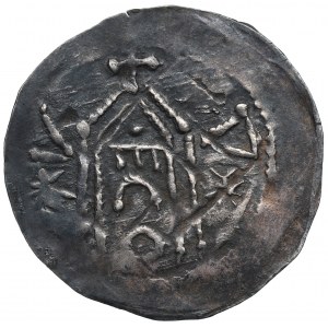 Konrad Laskonogi, March of Glogau, denarius with temple, STARS - beautiful