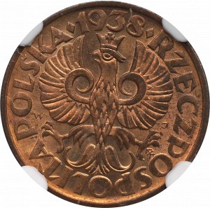 II Republic of Poland, 2 groschen 1938 - NGC MS65 RB