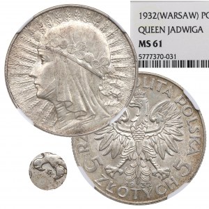 II RP, 5 zloty 1932 ZZM Tête de femme - NGC MS61