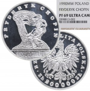 III RP, 200.000 złotych 1990, Fryderyk Chopin - DUŻY TRYPTYK NGC PF69 Ultra Cameo