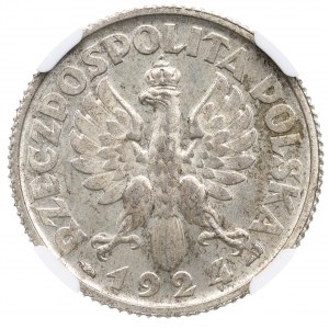 II RP, 1 złoty 1924 (róg i pochodnia), Paryż Kobieta i kłosy - NGC MS62