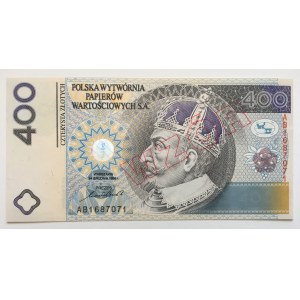 PWPW 400 zloty 1996 - MODÈLE sur l'avers