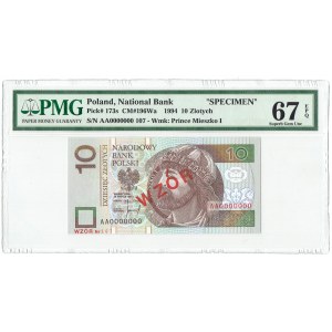 10 Zloty 1994 MODELL - AA 0000000 - Nr. 107 PMG 67 EPQ