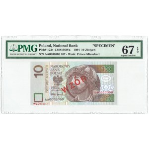 10 złotych 1994 WZÓR - AA 0000000 - Nr. 107 PMG 67 EPQ