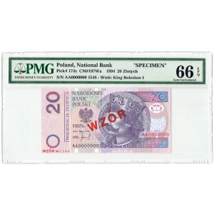 20 złotych 1994 WZÓR - AA 0000000 - Nr. 1548 PMG 66 EPQ