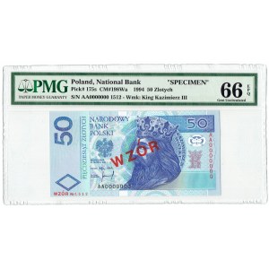 50 złotych 1994 WZÓR - AA 0000000 - Nr. 1512 PMG 66 EPQ