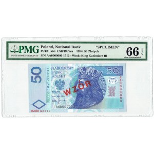 50 Zloty 1994 MODELL - AA 0000000 - Nr. 1512 PMG 66 EPQ