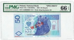 50 Zloty 1994 MODELL - AA 0000000 - Nr. 1512 PMG 66 EPQ