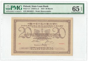 II RP, 20 polnische Marken 1919 IB - PMG 65 EPQ