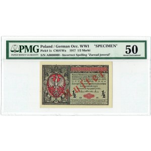 GG, 1/2 mkp 1916 Jenerał - impression recto-verso - PMG 50 - MODÈLE