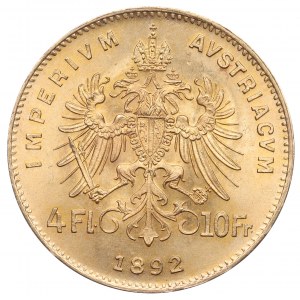 Rakousko, 10 franků (4 florény) 1892