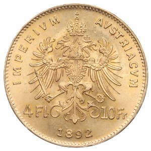 Autriche, 10 francs (4 Florens) 1892
