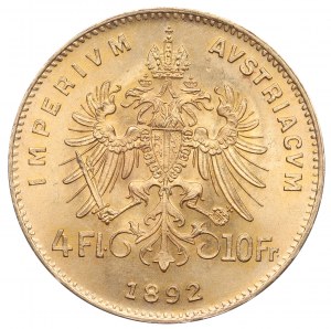 Rakousko, 10 franků (4 florény) 1892