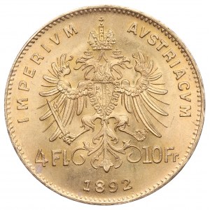 Rakúsko, 10 frankov (4 florény) 1892