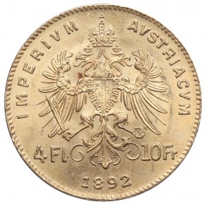 Rakúsko, 10 frankov (4 florény) 1892