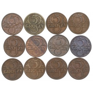 II RP, sada 5 mincí 1923-39 - vrátane roku 1934!
