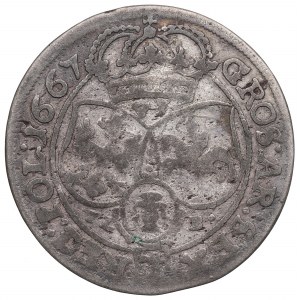 Johannes II. Kasimir, Sixpence 1667, Krakau - ILLUSTRATED Slepowron im Schild