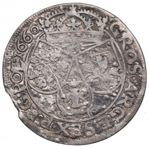 Jean II Casimir, Sixpence 1660, Cracovie - initiales sous les armoiries