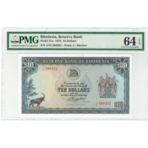 Rhodésie, Banque de réserve, 10 dollars 1976 - PMG 64 EPQ
