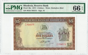 Rhodesie, Reserve Bank, 5 USD 1979 - PMG 66 EPQ