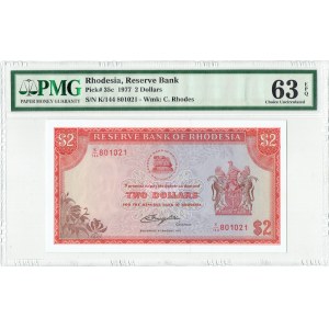 Rhodésie, Banque de réserve, 2 dollars 1977 - PMG 63 EPQ