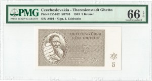 Czechosłowacja Getto -Terezin , 5 koron 1943 - PMG 66 EPQ