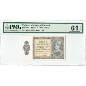 II RP, 1 złoty 1938 IG - PMG 64 EPQ