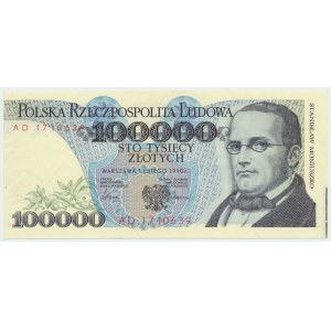 République populaire de Pologne, 100 000 PLN 1990 - AD - erreur de coupe - offset