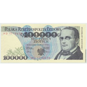 Repubblica Popolare di Polonia, PLN 100.000 1990 - AD - errore di taglio - offset