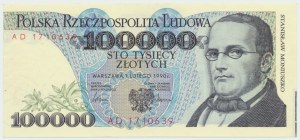 PRL, 100.000 zł 1990 - AD - błąd ciecia - przesunięcie