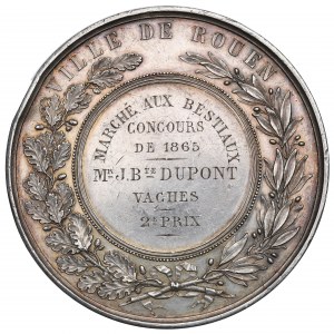 Francúzsko, trh dobytka v Rouene, 2. cena za kravu 1865