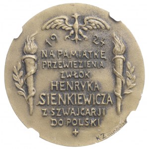 II RP, Medaglia del trasferimento dei resti di Henryk Sienkiewicz 1924 - NGC MS67 BN