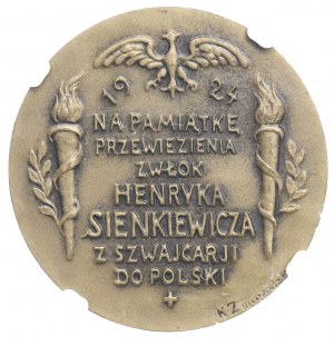 II RP, Medal przewiezienie zwłok Henryka Sienkiewicza 1924 - NGC MS67 BN