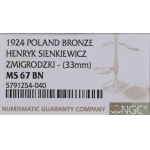 II RP, Médaille du transfert des restes de Henryk Sienkiewicz 1924 - NGC MS67 BN