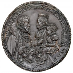 Sliezsko, Vroclav, Daniel Rappold s rodinou 1574, medaila Tobiáša Wolffa - galvanická kópia