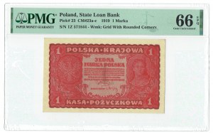 II RP, 1 poľská značka 1919 I SÉRIA Z - PMG 66 EPQ