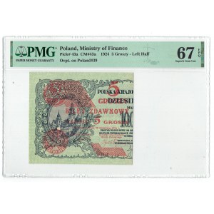 II RP, 5 groszy 1924 - moitié gauche - PMG 67 EPQ